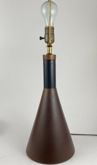 Vintage Mid Century Modern Scandinavian Danish Teak Leather Table Lamp 3 - Way