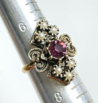 Vtg Sarah Coventry Gold Tone Purple Stone Adjustable Cocktail Ring Signed H05