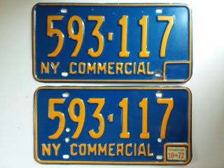 1966 - 72 Vintage Matched Pair York Metal License Plates 593 117 Empire State