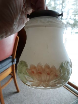 Vintage Frosted,  Embossed,  Reverse Painted Floral Lamp Shade - 2 1/4 " Fitter