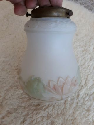 Vintage Frosted,  Embossed,  Reverse Painted Floral Lamp Shade - 2 1/4 