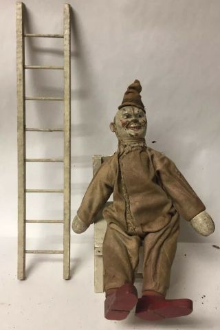 Antique Schoenhut Humpty Dumpty Circus Clown Chair And Ladder Panted Eyes