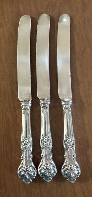 3 1847 Rogers Bros Charter Oak Silver - Plate Dinner Knives 9 3/4” Hollow Handle