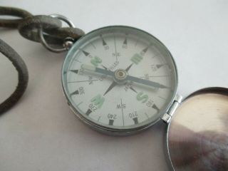 Vintage Compass Liquid Filled Japan Silver Tone Closing Lid Leather Chord
