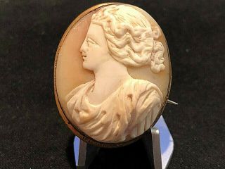 Antique Large Hand Carved Shell Cameo Pin Pendant