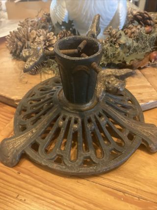 Antique Victorian Christmas Tree Stand With Angels Cast Iron 8”x5”