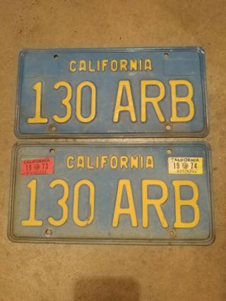 1974 Vintage California License Plate Matched Set 2
