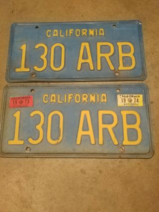 1974 Vintage California License Plate Matched Set 3
