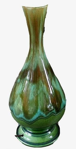 Mid - Century Drip Glaze Table Lamp Green Brown Blue Tall Modern Mcm Vtg