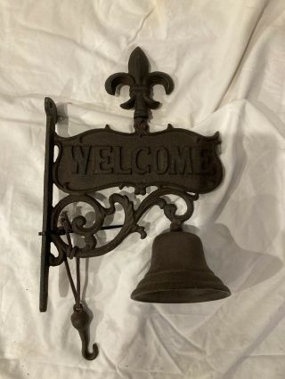 Heavy Duty Cast Iron Wall Hanging Bell Welcome Sign - Decorative Vintage