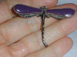 Vintage Sterling Silver Enameled Dragonfly Brooch