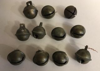 Set Of 11 - 1800s Handmade 1 1/4” Antique Brass Sleigh/horse/jingle Bells