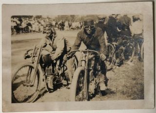 Two Men On Motorcycles 2 1/2 X 3 1/2 " Photo - 1915/1920 - Exc