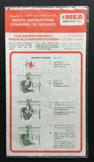 Mea Middle East Airlines Boeing 707 Safety Card Airways Beirut Lebanon