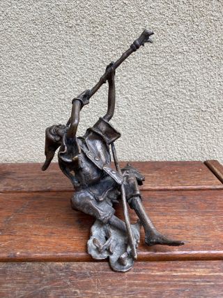 Old Solid Cast Bronze Figure Of A Minstrel Piper - Classic 1960’s Decor
