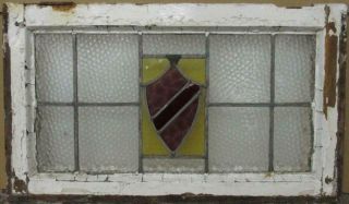 Midsize Old English Leaded Stained Glass Window Gorgeous Shield Design 27 " X 16 "