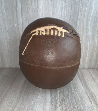 Antique Rawlings Leather Medicine Ball 308 Boxing Exercise Gym Stitched Laced St
