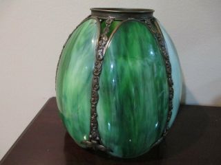 Antique Tiffany Style Green Swirl Slag Glass Tulip Lamp Shade