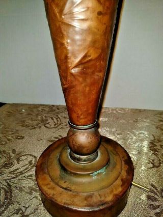 Vtg Art Deco Arts & Craft " Pine & Needles " Hammered Copper Lamp Base 1900 - 1940