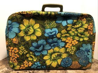 Vintage Bantam Travelware Suitcase 60s 70 ' s Floral Pattern MOD Bright Color 2