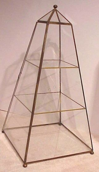 Vintage Small 18 " Pyramid Obelisk Brass & Glass Miniatures Display Cabinet Case