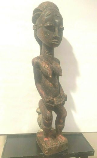 Antique Primitive Carved Wood African Sculpture Statue 23.  5 " Mother With Baby
