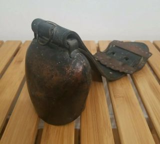 Antique Vintage Cow Bell Thick Leather Strap Metal Buckle Rustic Farmhouse Decor