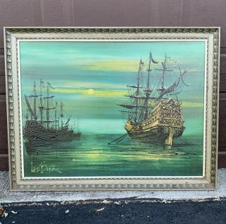 Lee Burr,  Ships At Sea Mystic Galleons Painting,  Vanguard Studios La