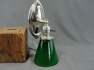 Antique Art Deco Chrome Brass Wall Sconce Light Rewired Green Cased Glass Shade