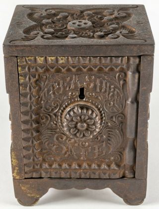 Antique Cast Iron Treasure Safe Form Still Bank J&e Stevens Key Combination 45