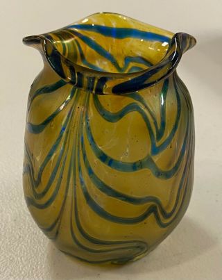 Antique Bohemian Art Glass Marbled Swirled Vase Loetz? 3.  5 "