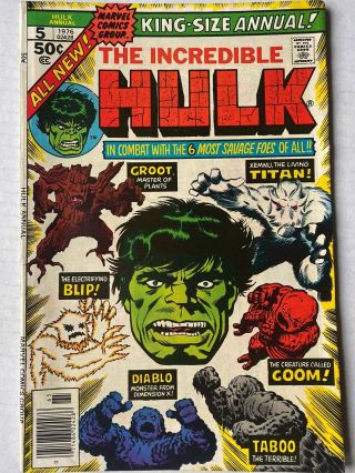 The Incredible Hulk Annual 5 1976 Vintage Marvel Comics Groot