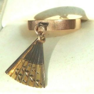 Fine Antique 15k Rose Gold Ring Band With Fan Charm Attachment Size 5 1/2