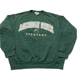 Vintage Michigan State Spartans Sweatshirt Medium White Sparty Green White 90s