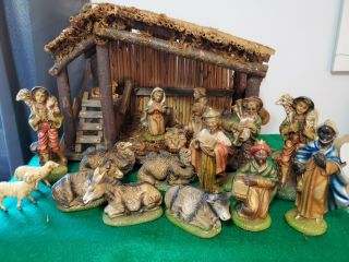 Vintage Christmas Nativity Manger Set 11 Figurines Sears,  Extra Made In Italy