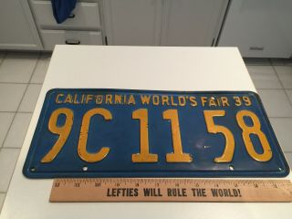 1939 Ca License Plate - California Worlds Fair 39 9c1158