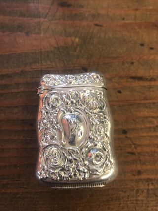 Vintage Victorian Sterling Silver Match Safe With Embossed Scroll Design