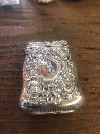 Vintage Victorian Sterling Silver Match Safe With Embossed Scroll Design 2