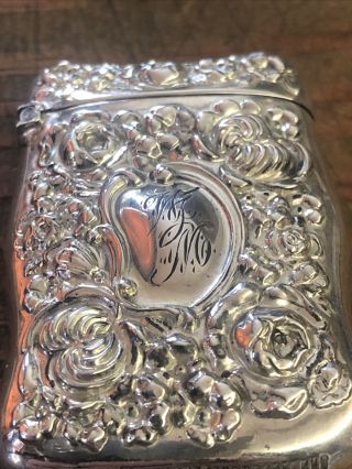 Vintage Victorian Sterling Silver Match Safe With Embossed Scroll Design 3