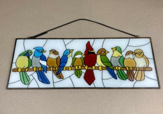 24” Stained Glass Birds Window Panel Tiffany Style Hanging Sun Catcher W/chain