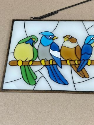 24” Stained Glass Birds Window Panel Tiffany Style Hanging Sun Catcher w/Chain 2