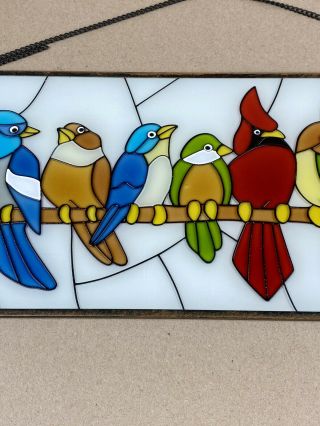 24” Stained Glass Birds Window Panel Tiffany Style Hanging Sun Catcher w/Chain 3