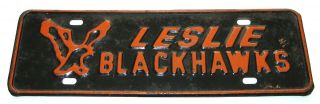 Vintage Leslie High School Blackhawks Michigan License Plate Topper Booster