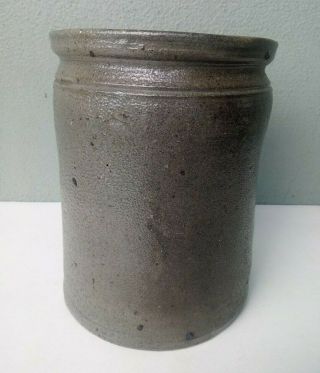 Early Antique Primitive Dark Gray Salt Glazed Stoneware Storage Crock Jar