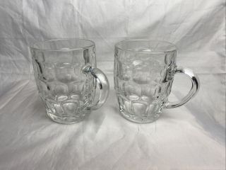 Vintage Arcoroc Set Of 2 Thumbprint Dimple Glass Beer Mugs France,  Perfect