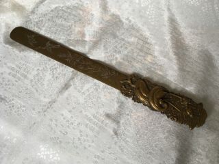 Antique Japanese Page Turner Letter Opener Brass With Storks 12 Inches Long