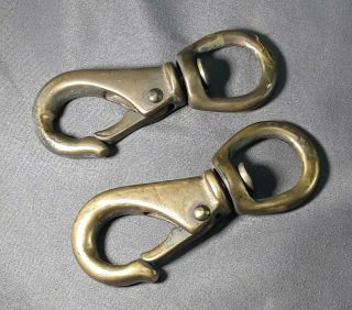 2 Vintage 3 - 1/4 " Solid Brass Swivel Snap Nautical Hook/clip Marked " M 