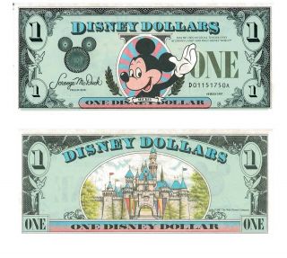 Disney One Dollar Bill 1987 Vintage Never Circulated First Year Series D