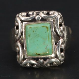 Vtg Sterling Silver - Southwestern Turquoise Filigree Ornate Ring Size 6.  5 - 6g