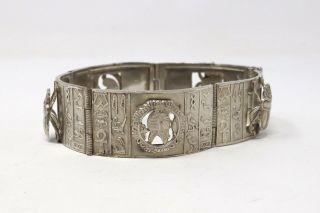 A Lovely Antique Art Deco Sterling Silver 925 Egyptian Scarab Bracelet 41.  8g 3